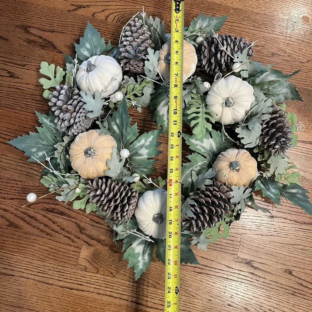 Elegant Holiday Wreath with Pinecones and Pumpkins